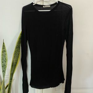 T by Alexander Wang Cotton Sheer Long Sleeve Black Top Crew neck Tee